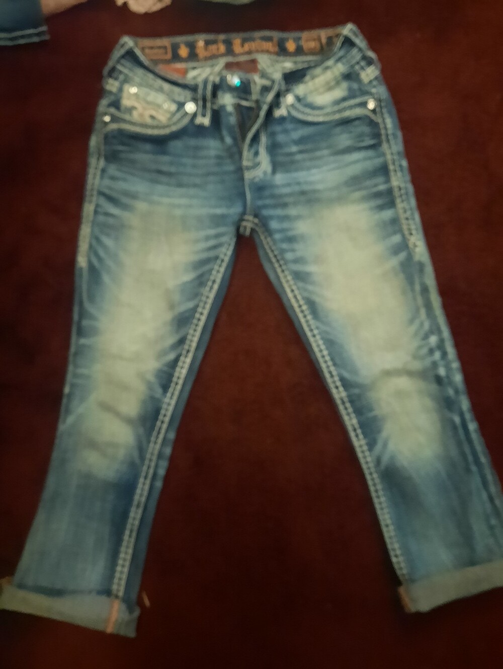 Rock Revival Distressed Blue Jeans Capri